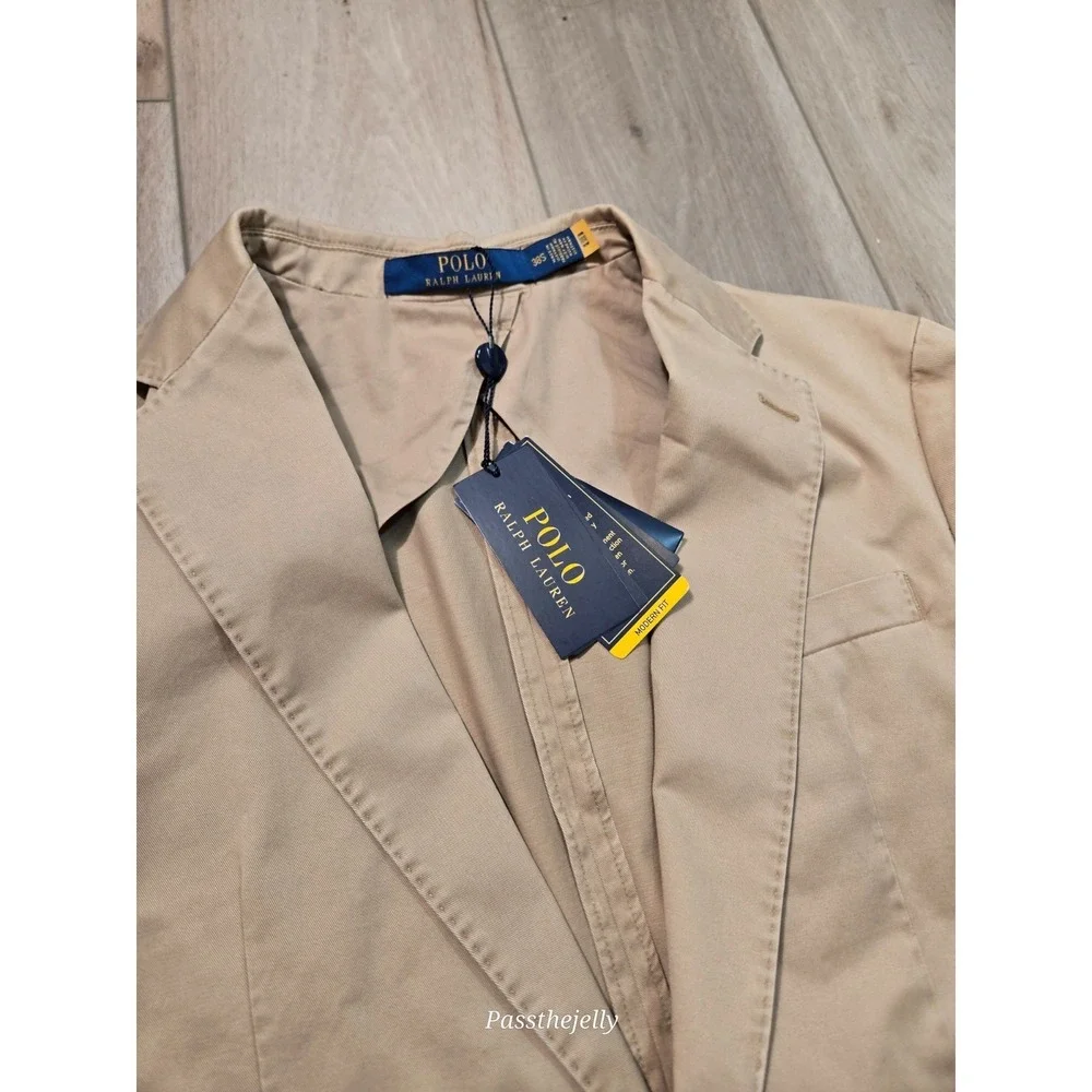 Polo Ralph Lauren Mens 38S Chino Blazer Jacket Tan Cotton New Khaki Sport Coat